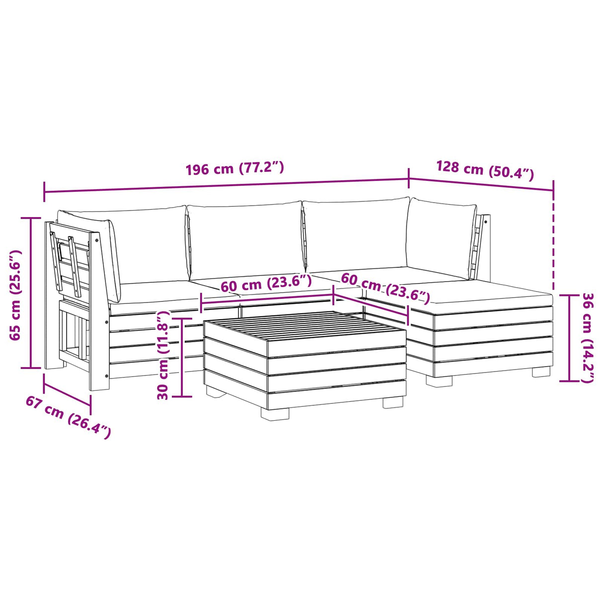Outdoor Sofa Set with Cushion 5 Piece Brown Solid Acacia Wood