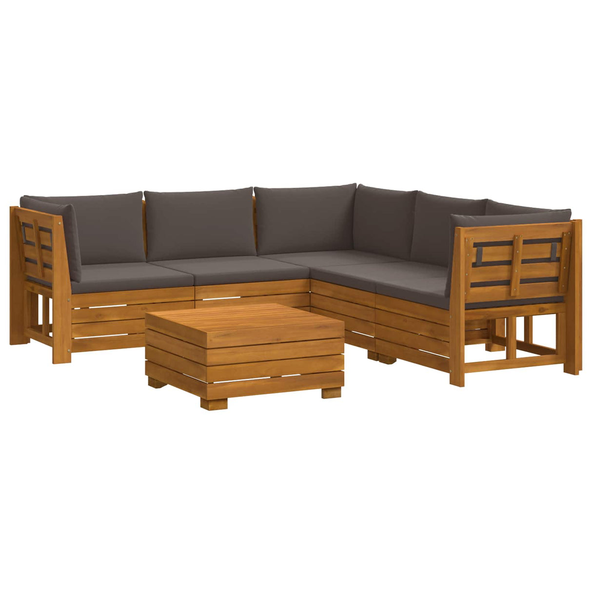 Outdoor Sofa Set with Cushion 6 Piece Brown Solid Acacia Wood