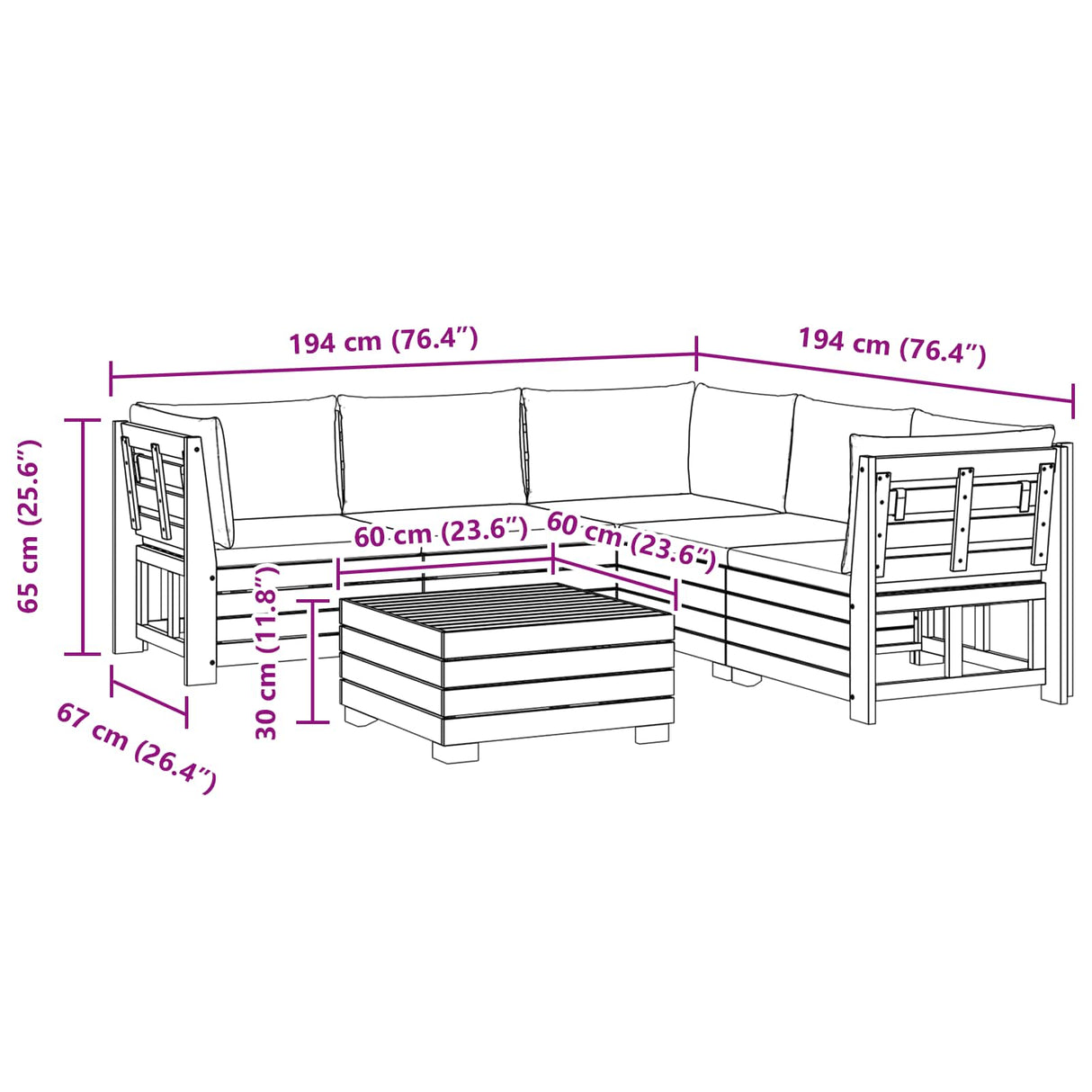 Outdoor Sofa Set with Cushion 6 Piece Brown Solid Acacia Wood