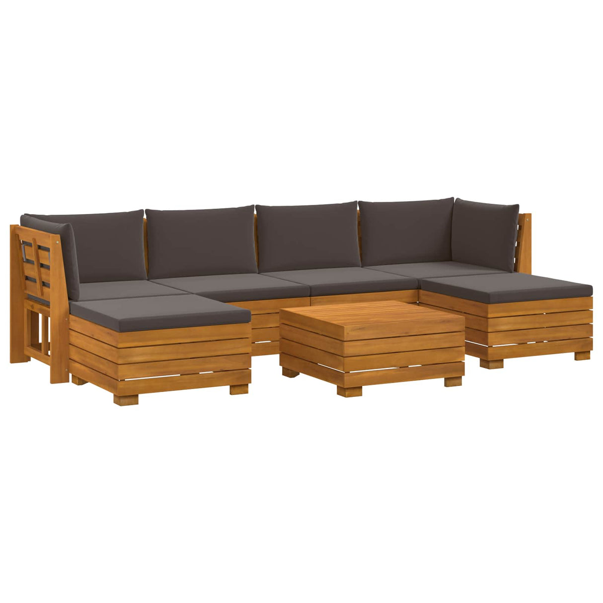 Outdoor Sofa Set with Cushion 7 Piece Brown Solid Acacia Wood