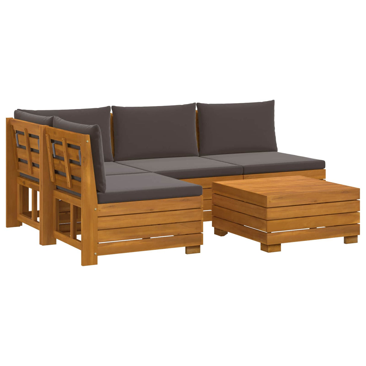 Outdoor Sofa Set with Cushion 5 Piece Brown Solid Acacia Wood