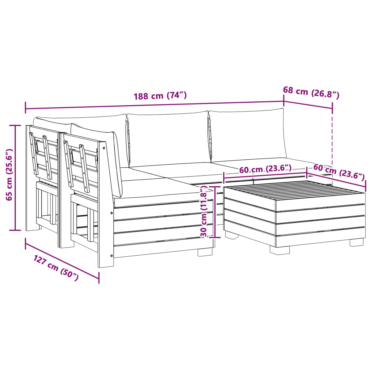 Outdoor Sofa Set with Cushion 5 Piece Brown Solid Acacia Wood