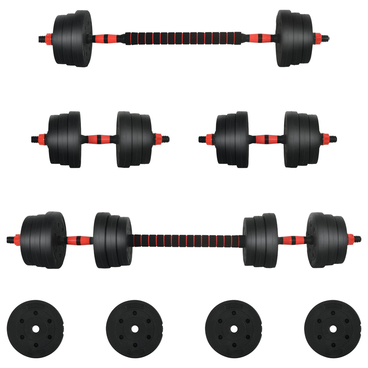 2-in-1 Dumbbell Set 30kg Black and Red Cement and Iron Sand