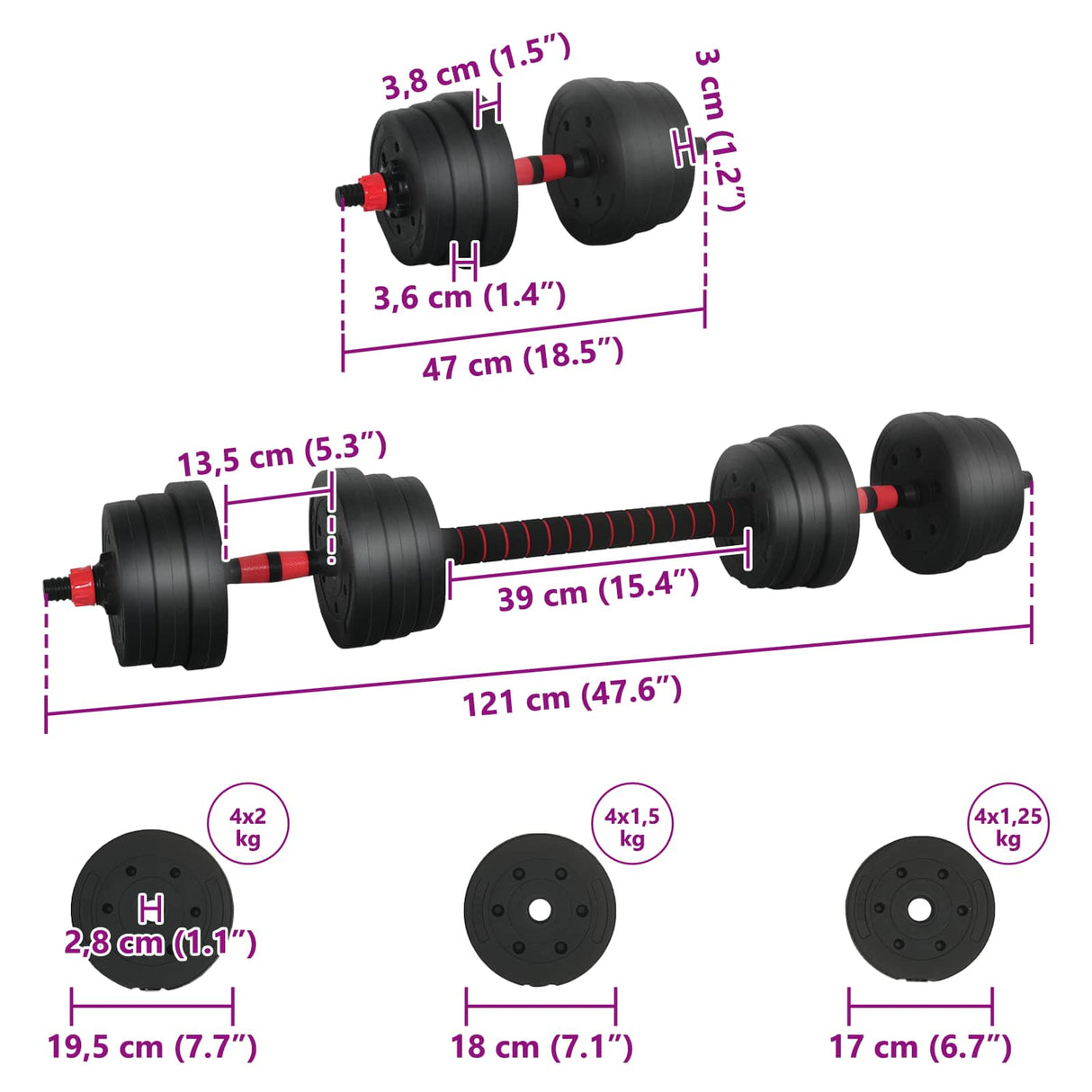 2-in-1 Dumbbell Set 30kg Black and Red Cement and Iron Sand