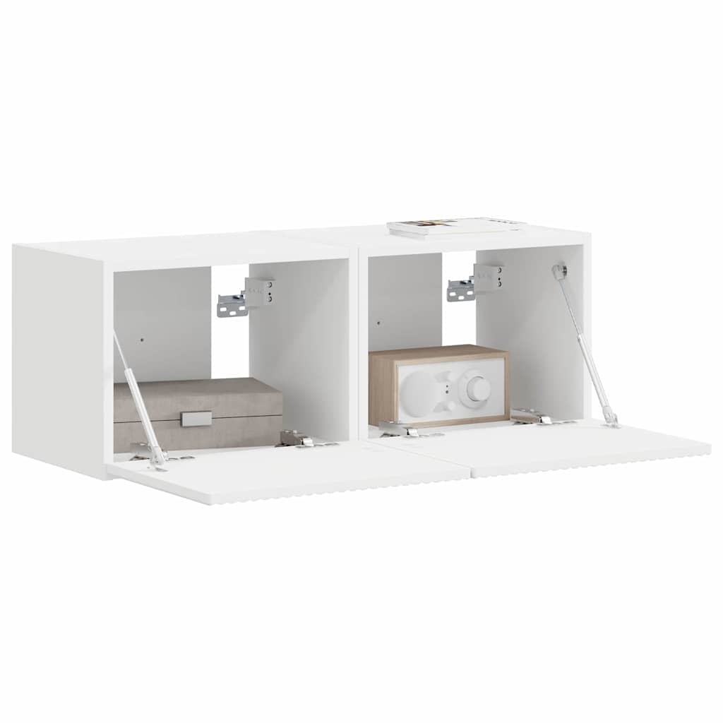 TV Wall Cabinet 2 pcs White Engineered Wood