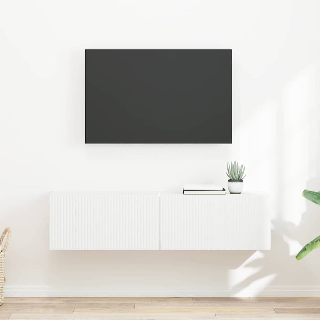 TV Wall Cabinet 2 pcs White Engineered Wood