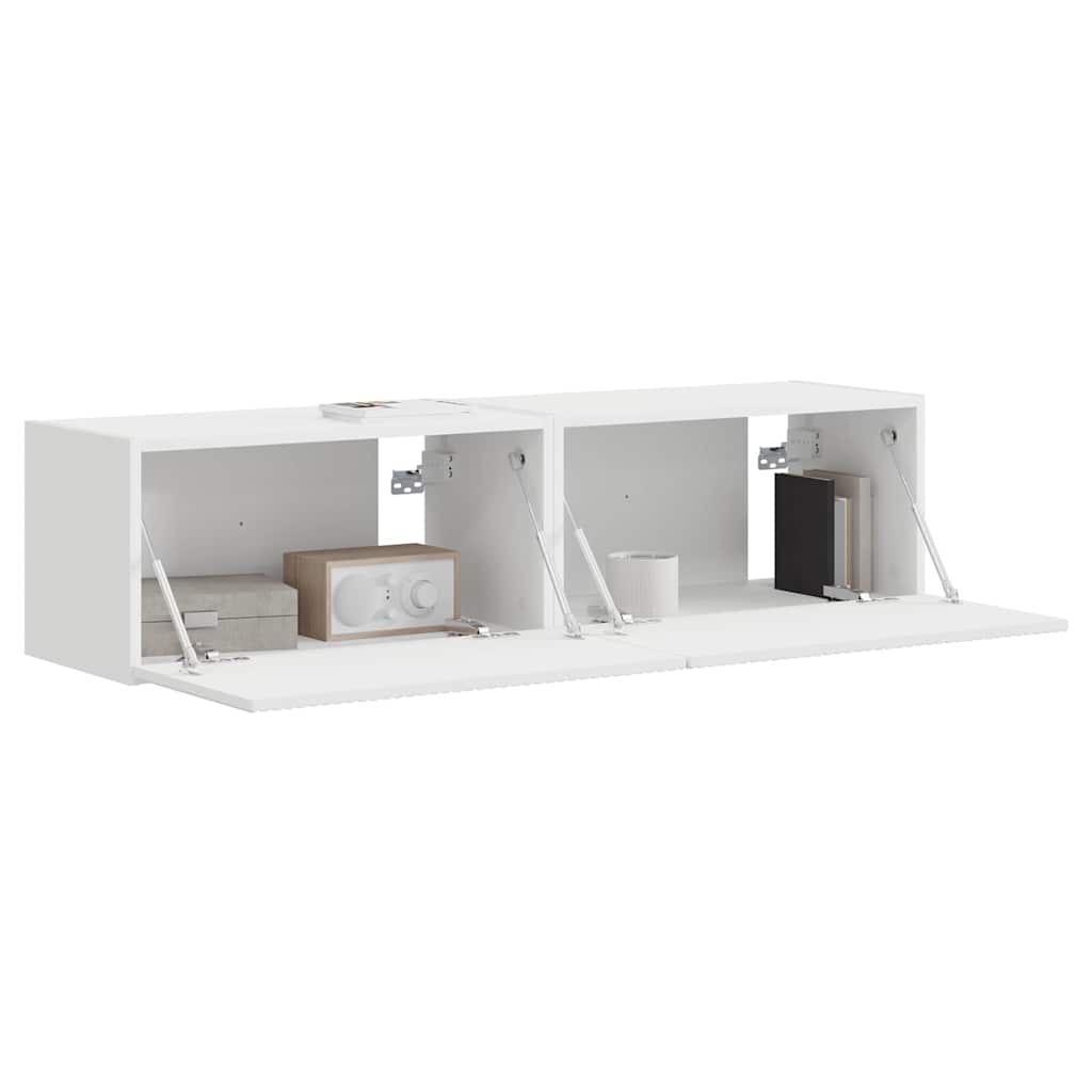 TV Wall Cabinet 2 pcs White Engineered Wood