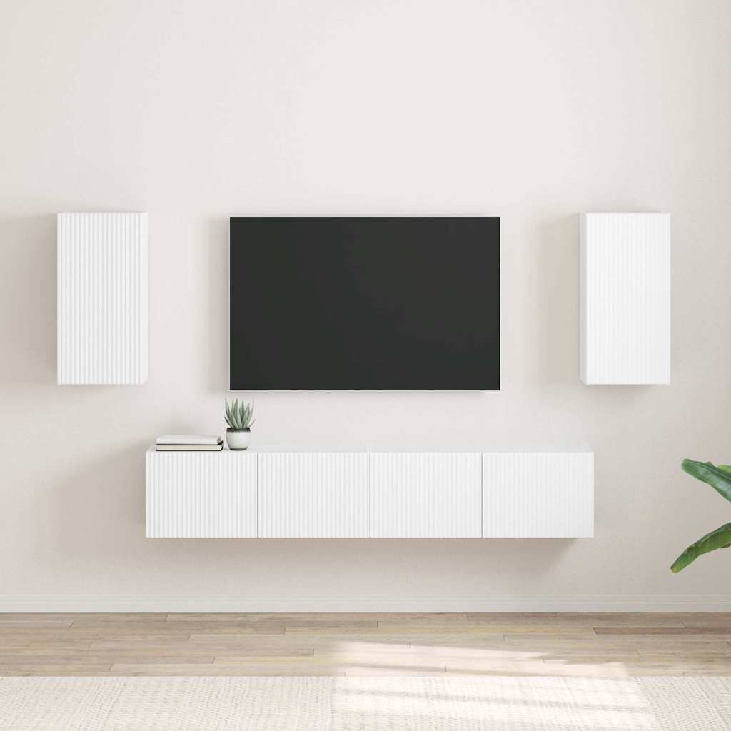 TV Wall Cabinet 2 pcs White Engineered Wood