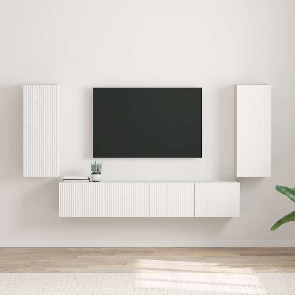 TV Wall Cabinet 2 pcs White Engineered Wood