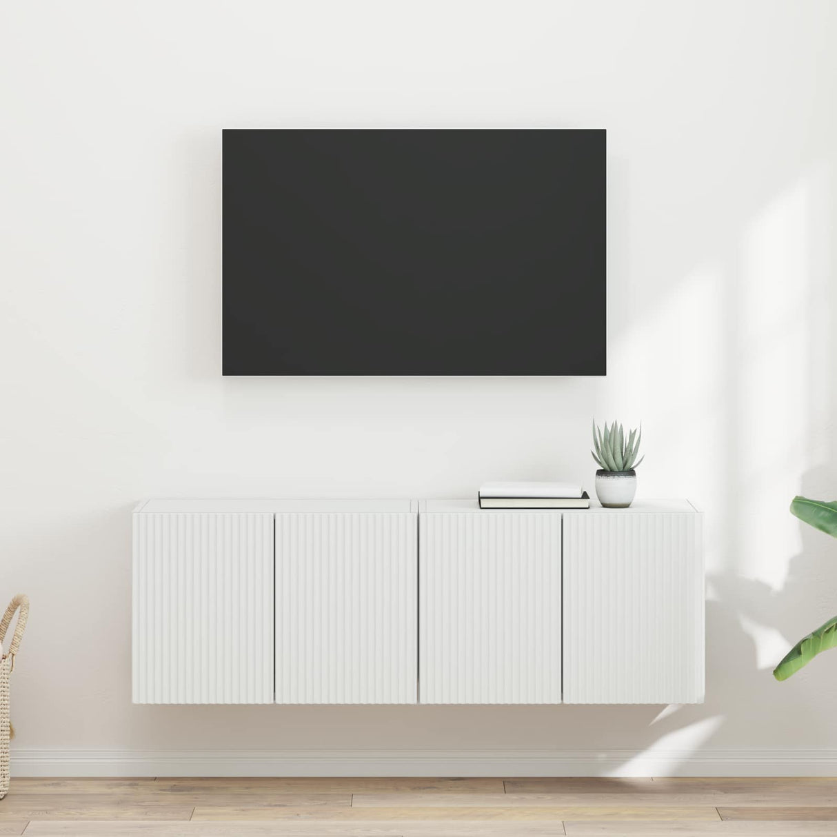 TV Wall Cabinet 2 pcs White Engineered Wood