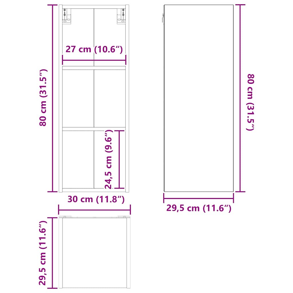 Hanging Cabinet Black Oak 30 x 29,5 x 80 cm Engineered Wood