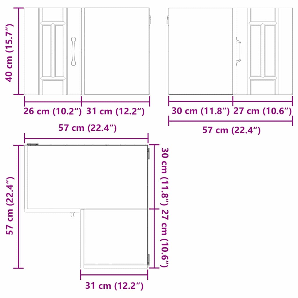 Wall Corner Cabinet LUCCA High Gloss White 57 x 57 x 40 cm