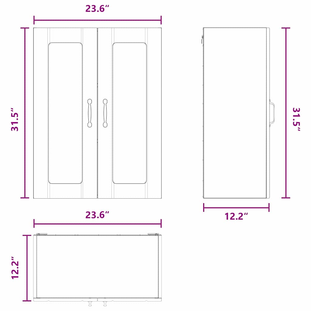 Wall Glass Cabinet LUCCA Black 60 x 31 x 80 cm Engineered Wood
