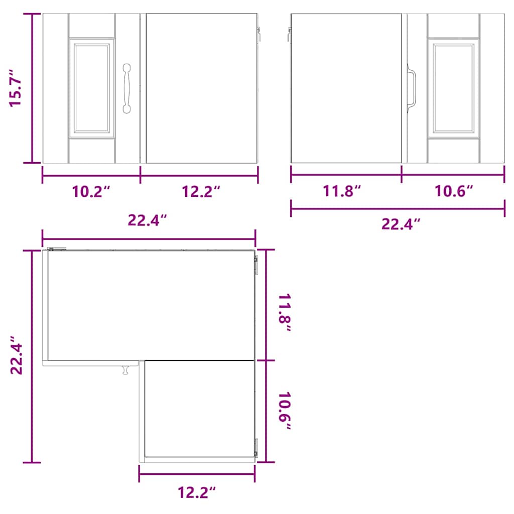 Wall Corner Cabinet PORTO Black 57 x 57 x 40 cm Engineered Wood