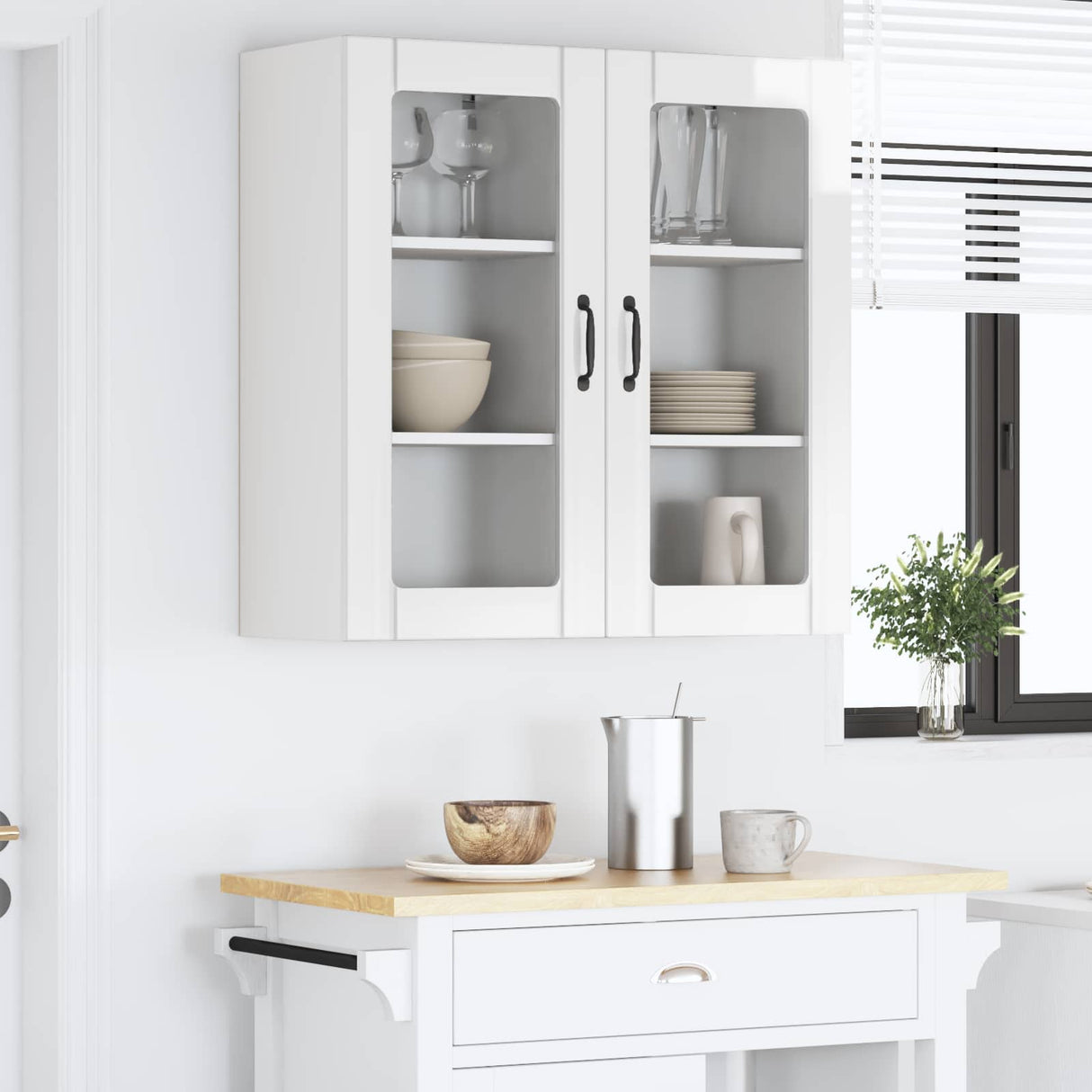 Wall Glass Cabinet PORTO 2 pcs High Gloss White 40 x 31 x 80 cm