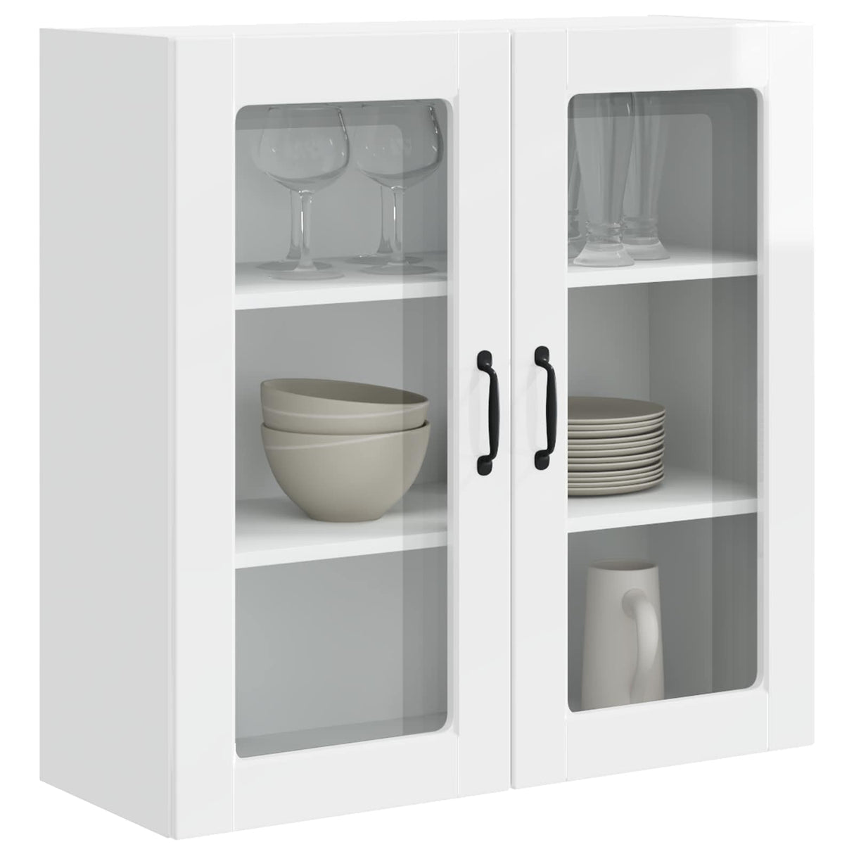 Wall Glass Cabinet PORTO High Gloss White 80 x 31 x 80 cm