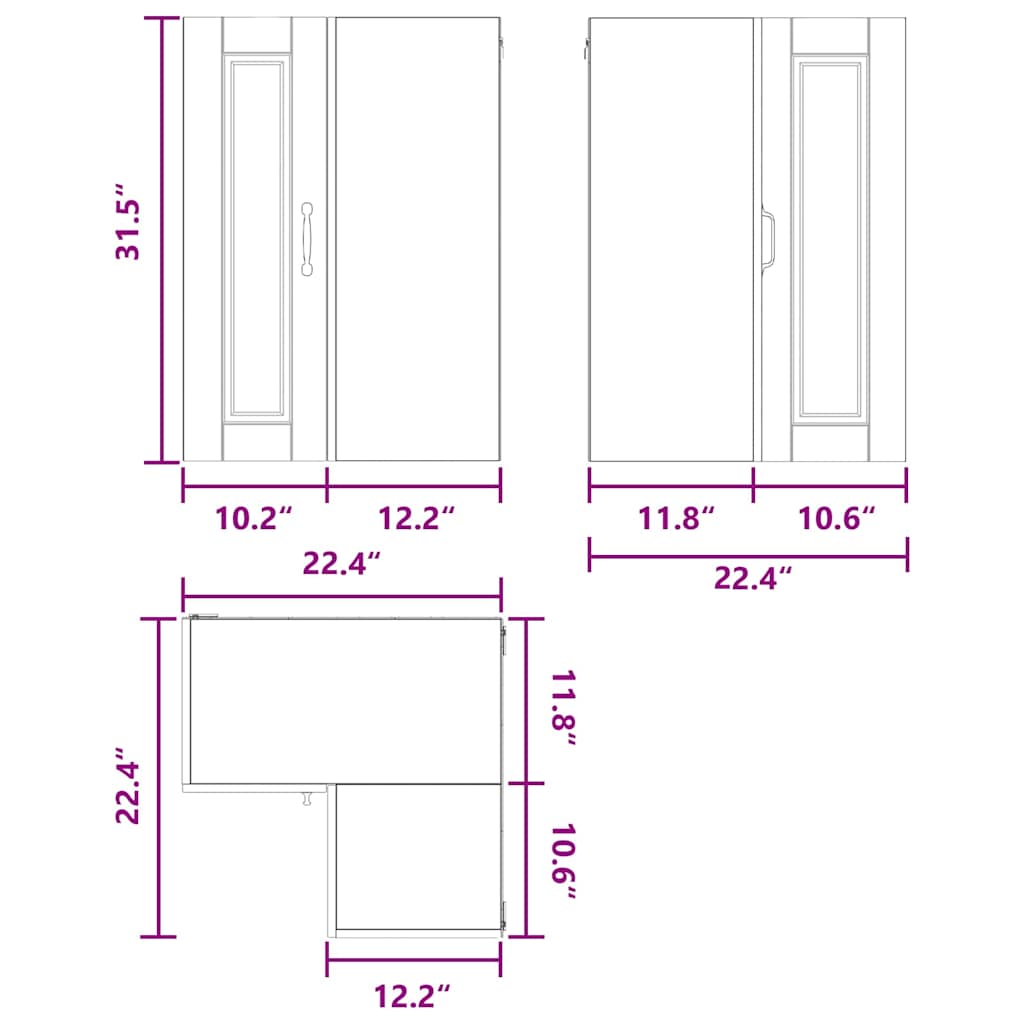 Wall Corner Cabinet PORTO Black 57 x 57 x 80 cm Engineered Wood