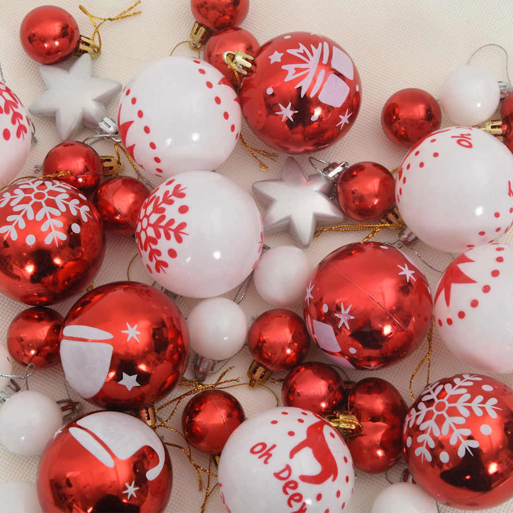 Christmas Bauble Set 40 pcs Red and White Plastic