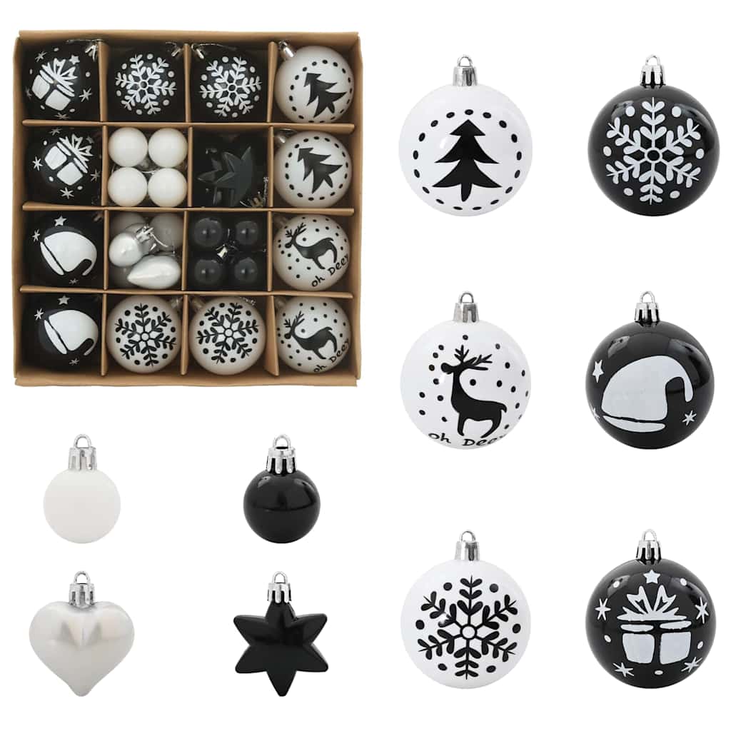 Christmas Bauble Set 40 pcs Black and White Plastic