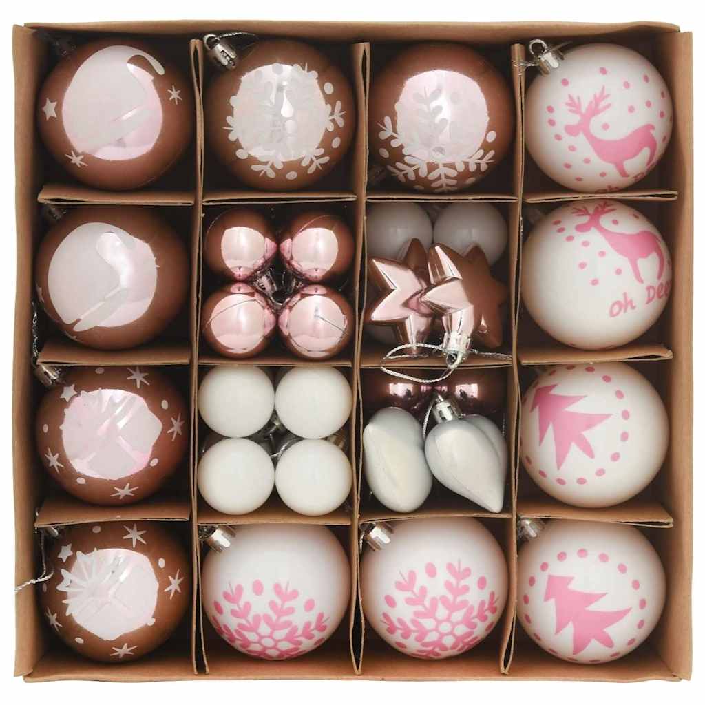 Christmas Bauble Set 40 pcs White and Pink Plastic