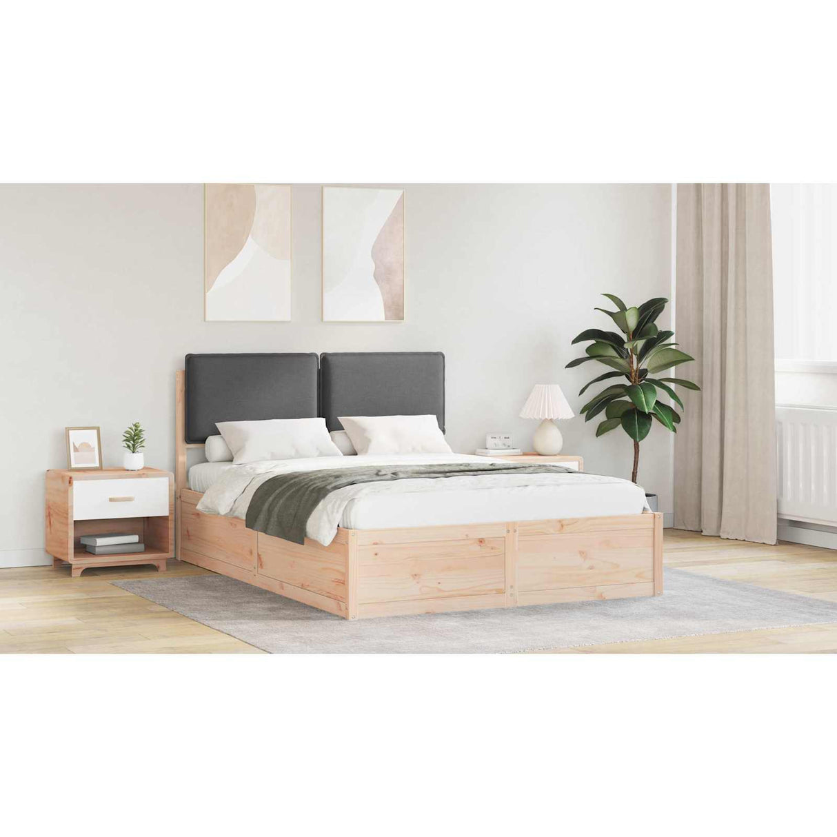 Bed Frame with Upholstered Headboard Dark Grey 150 x 200 cm