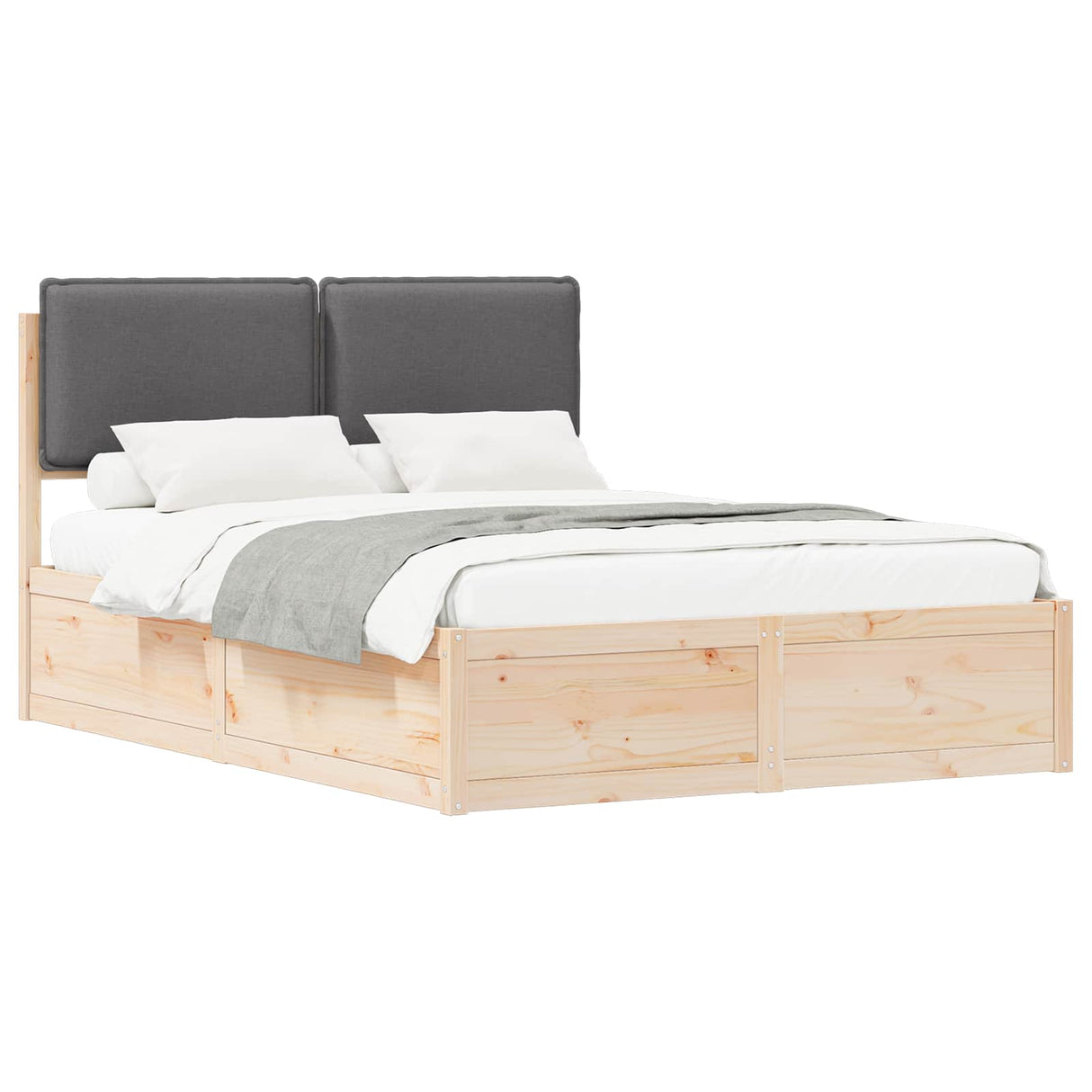 Bed Frame with Upholstered Headboard Dark Grey 135 x 190 cm