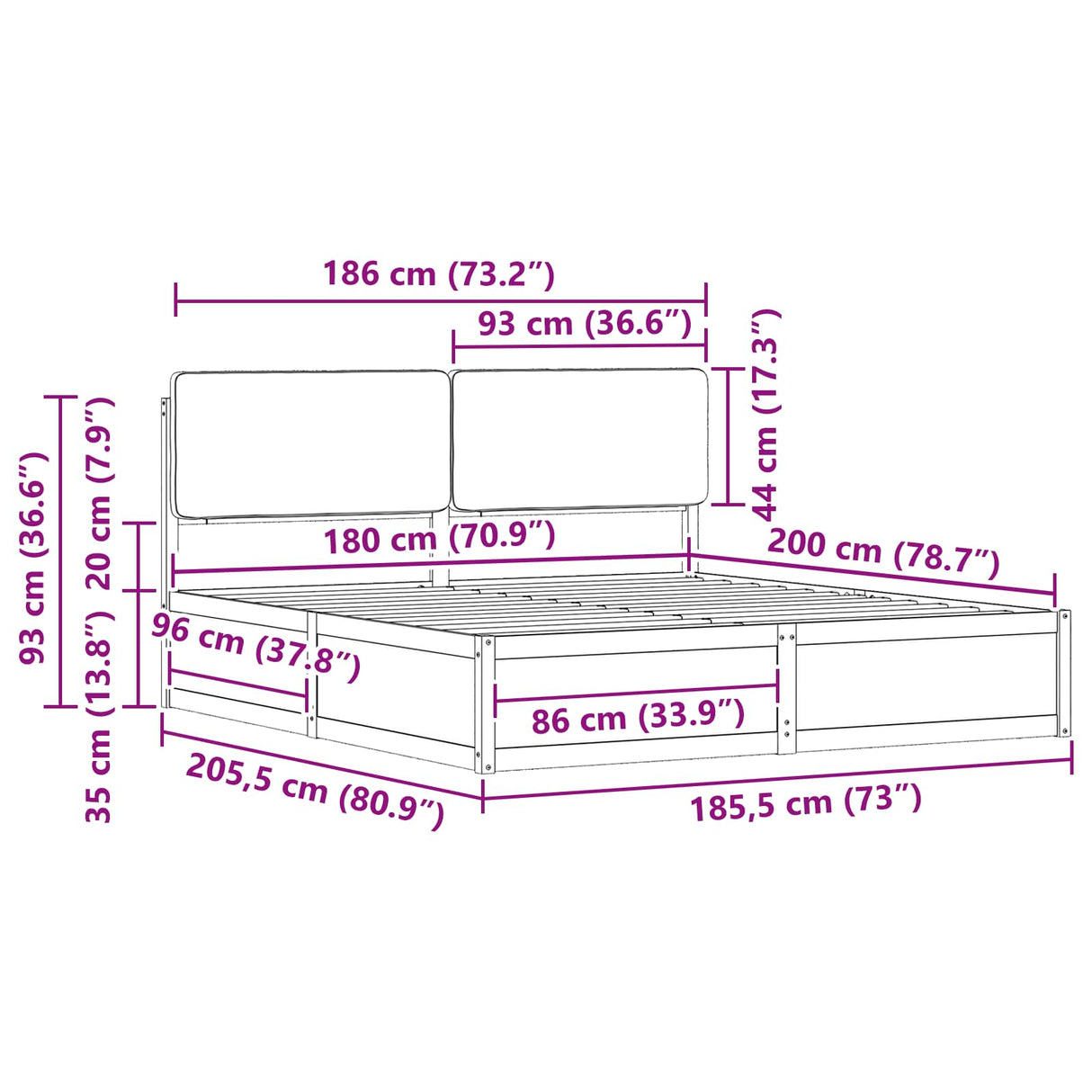 Bed Frame with Upholstered Headboard Dark Grey 180 x 200 cm