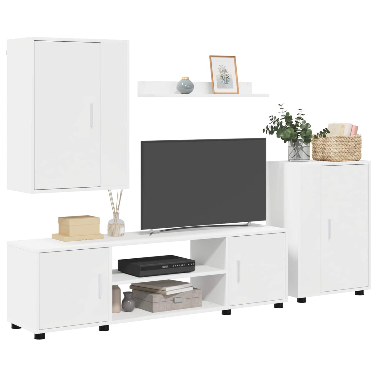 TV Cabinet Set White Engineered wood