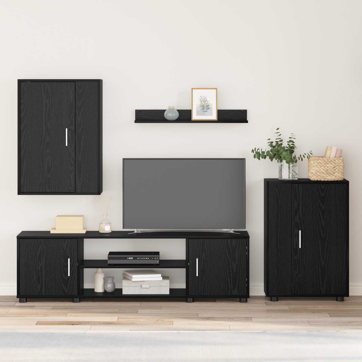 TV Cabinet Set Black Oak Engineered wood