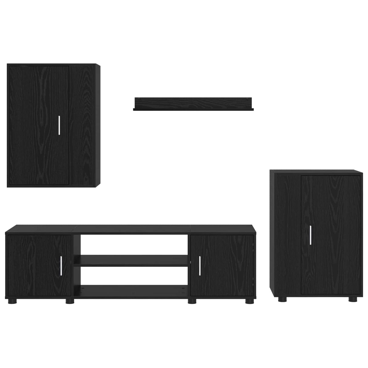 TV Cabinet Set Black Oak Engineered wood