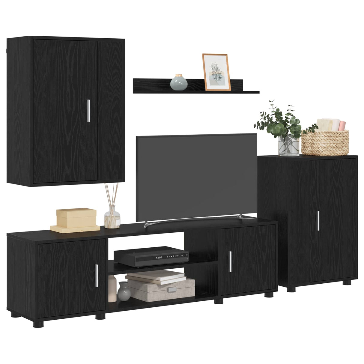 TV Cabinet Set Black Oak Engineered wood
