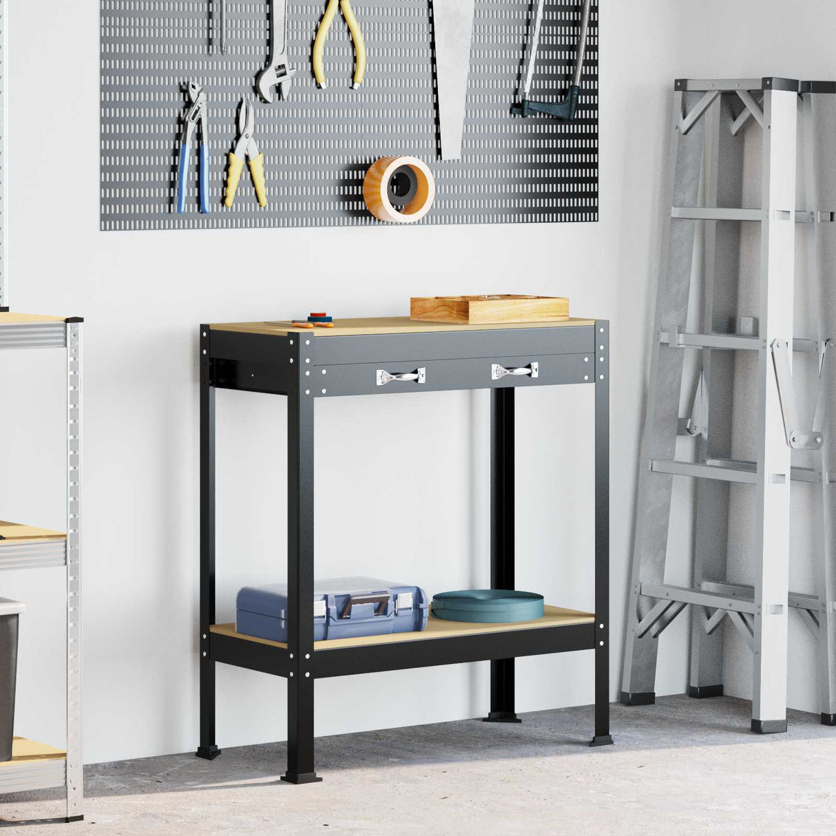 Workbench Black 80 x 40 x 91 cm Engineered Wood and Metal