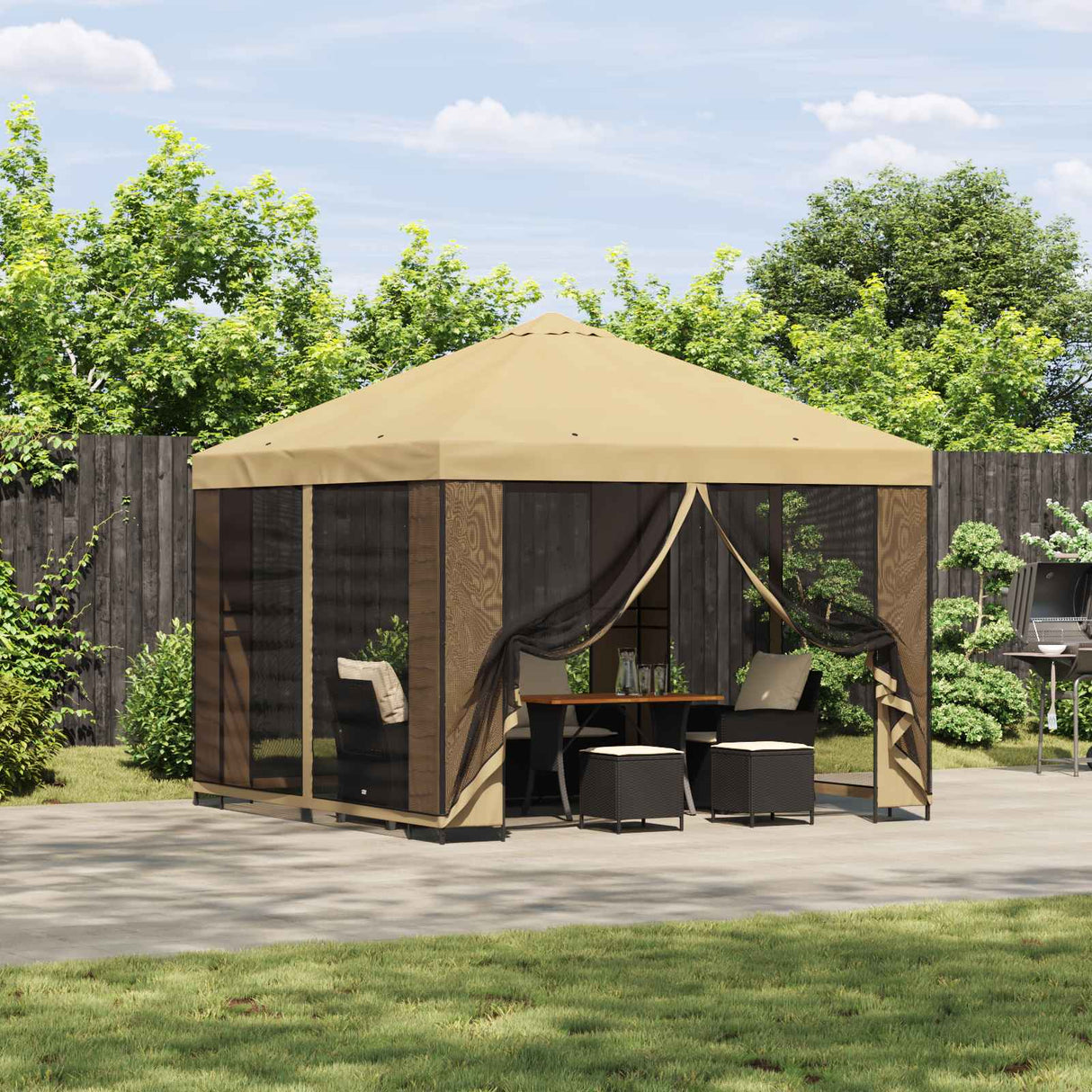 Garden Gazebo with Sidewalls 3 x 3 m Cream Polyester and Steel