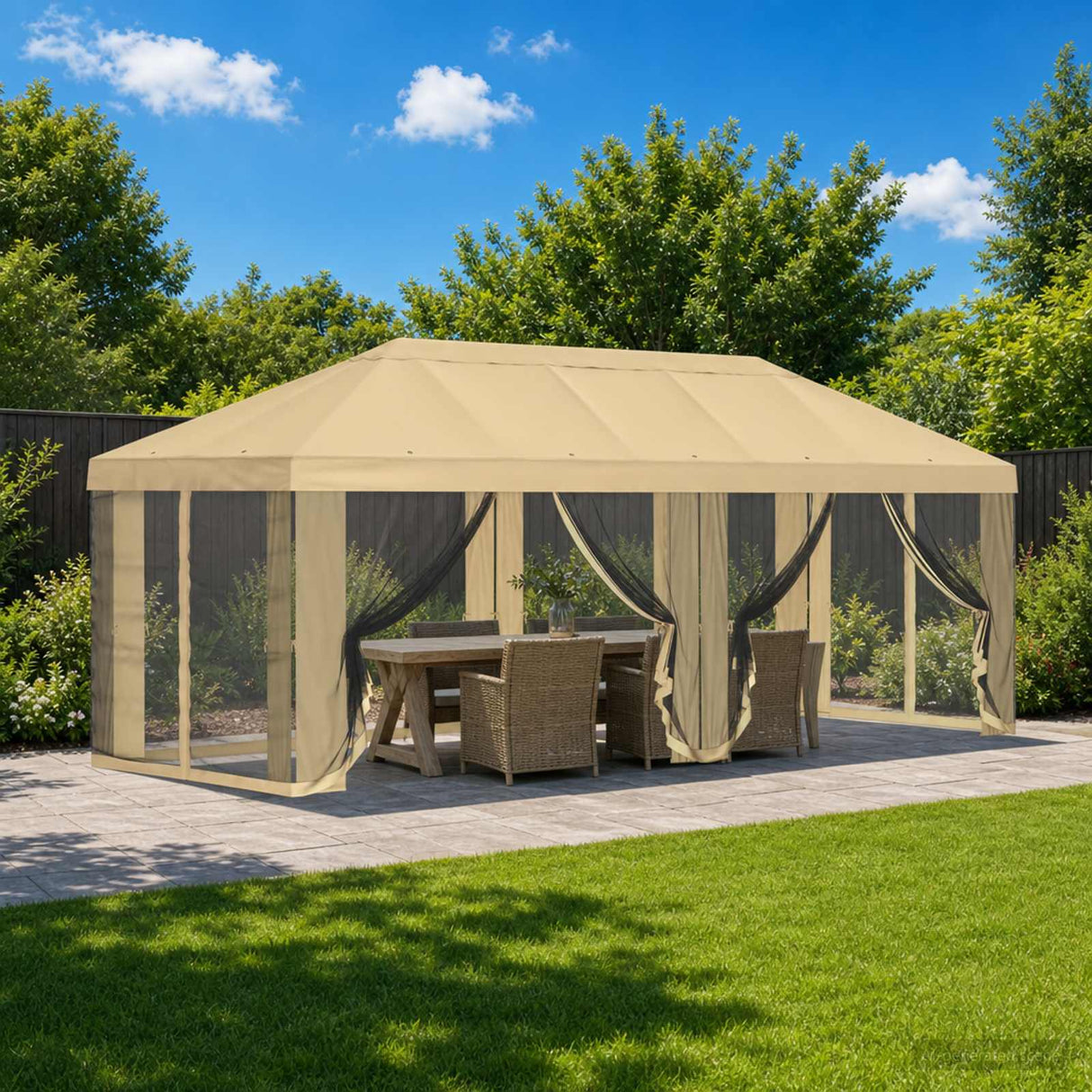 Gazebo Cover with Sidewalls 6 x 3 m Cream Polyester 190 gsm