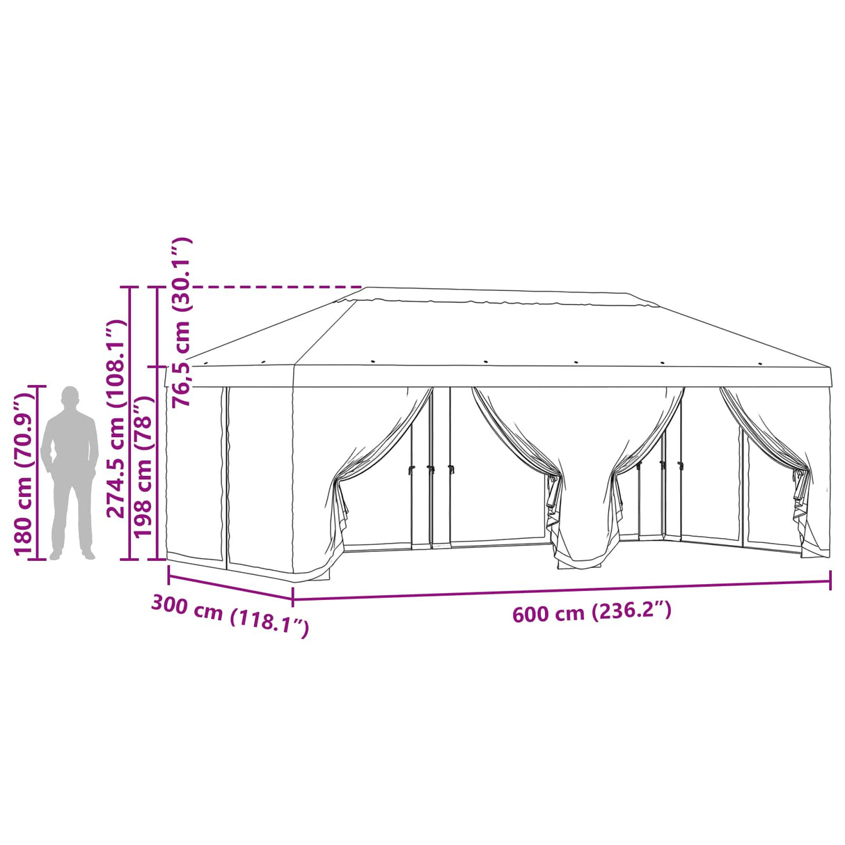 Gazebo Cover with Sidewalls Cream 600.5 x 300.5 cm Polyester
