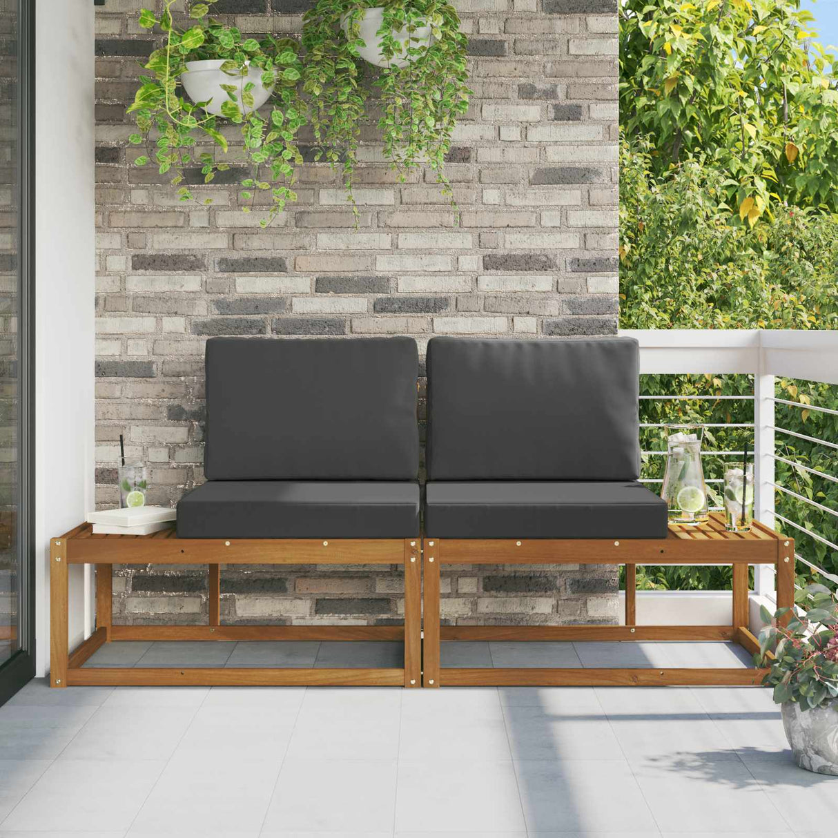 Outdoor End Sofa with Cushion 2 Piece Natural and Anthracite