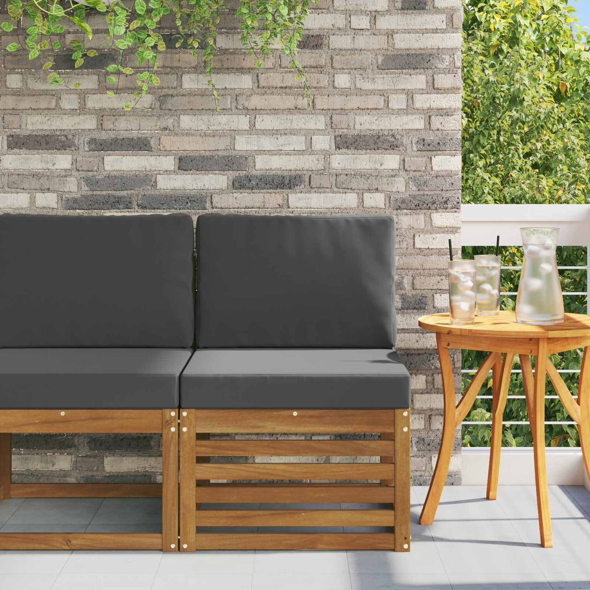 Outdoor Middle Sofa Solid Acacia Wood Natural