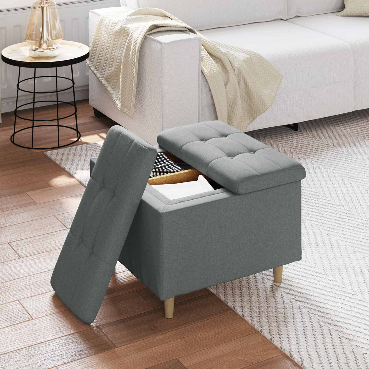 Storage Ottoman with Cushion Dark Grey 60 x 60 x 45 cm Fabric