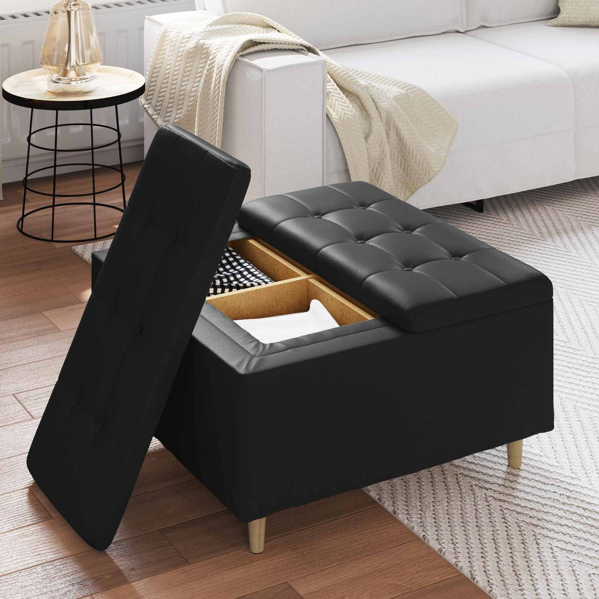 Storage Ottoman with Cushion Black 80 x 80 x 45 cm Faux leather