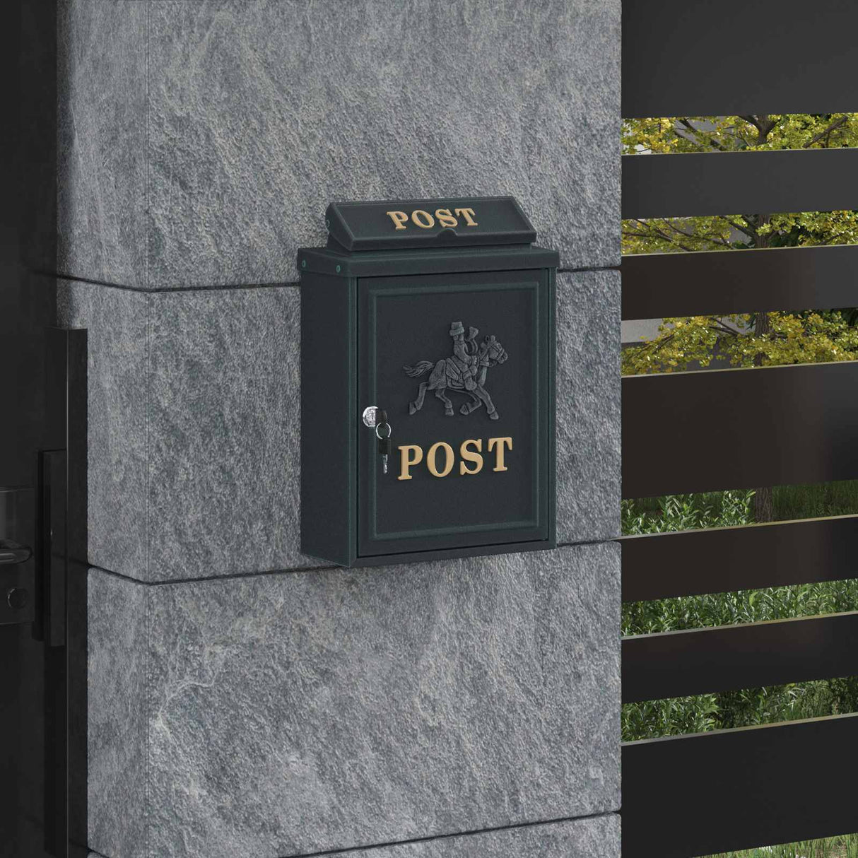 Wall Mounted Mailbox Green 29 x 13 x 41 cm Cast Aluminum