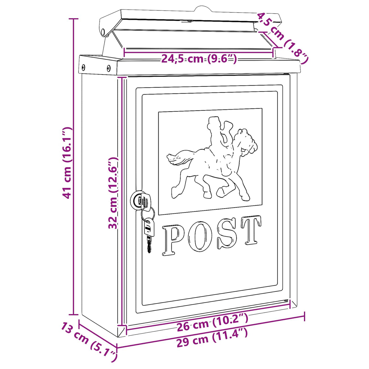 Wall Mounted Mailbox Green 29 x 13 x 41 cm Cast Aluminum