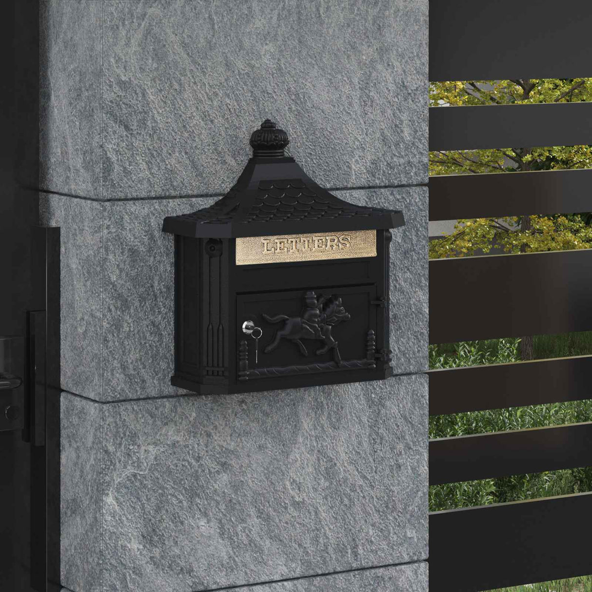 Wall Mounted Mailbox Black 40.5 x 16 x 45 cm Cast Aluminum
