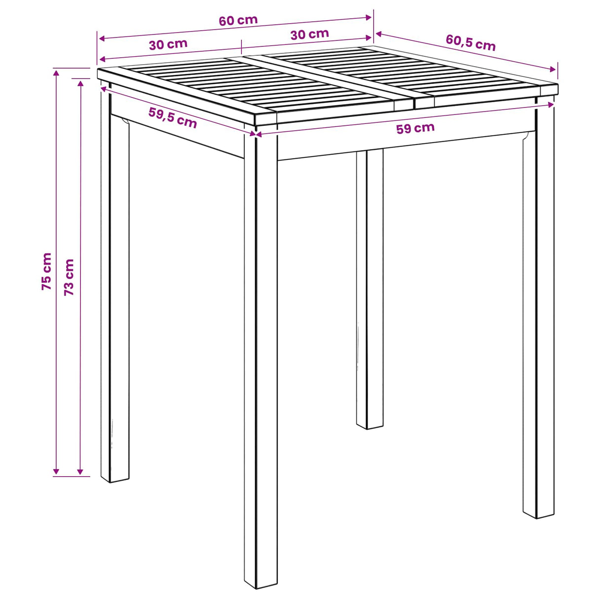 Garden Dinner Table Natural 60 x 60.5 x 75 cm Solid Acacia Wood