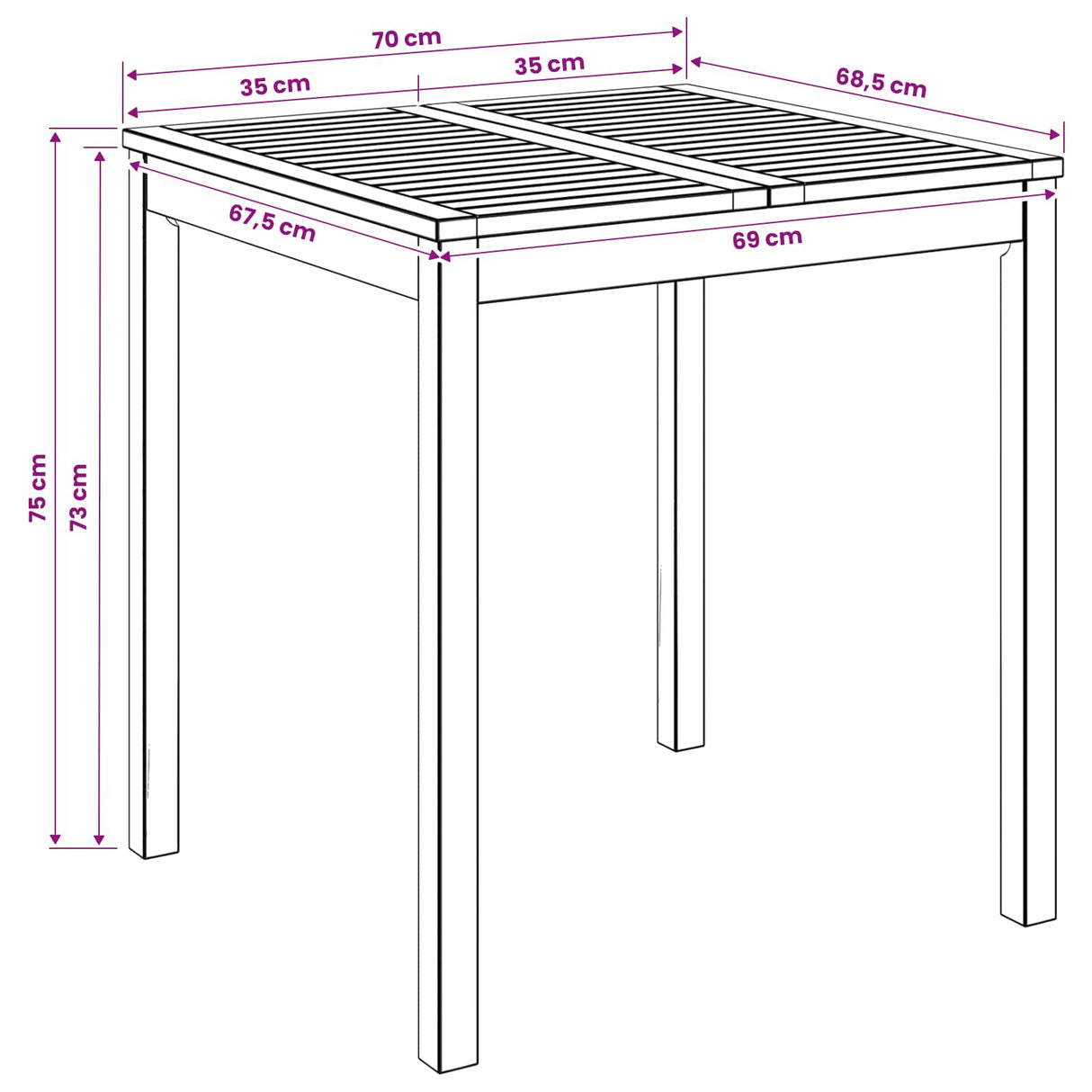 Garden Dinner Table Natural 70 x 68.5 x 75 cm Solid Acacia Wood