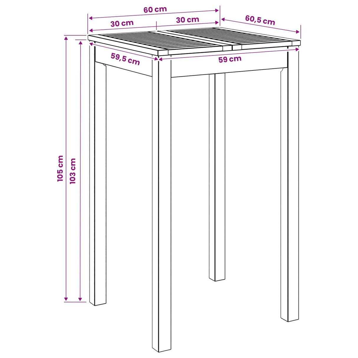 Garden Bar Table Natural 60 x 60.5 x 105 cm Solid Acacia Wood