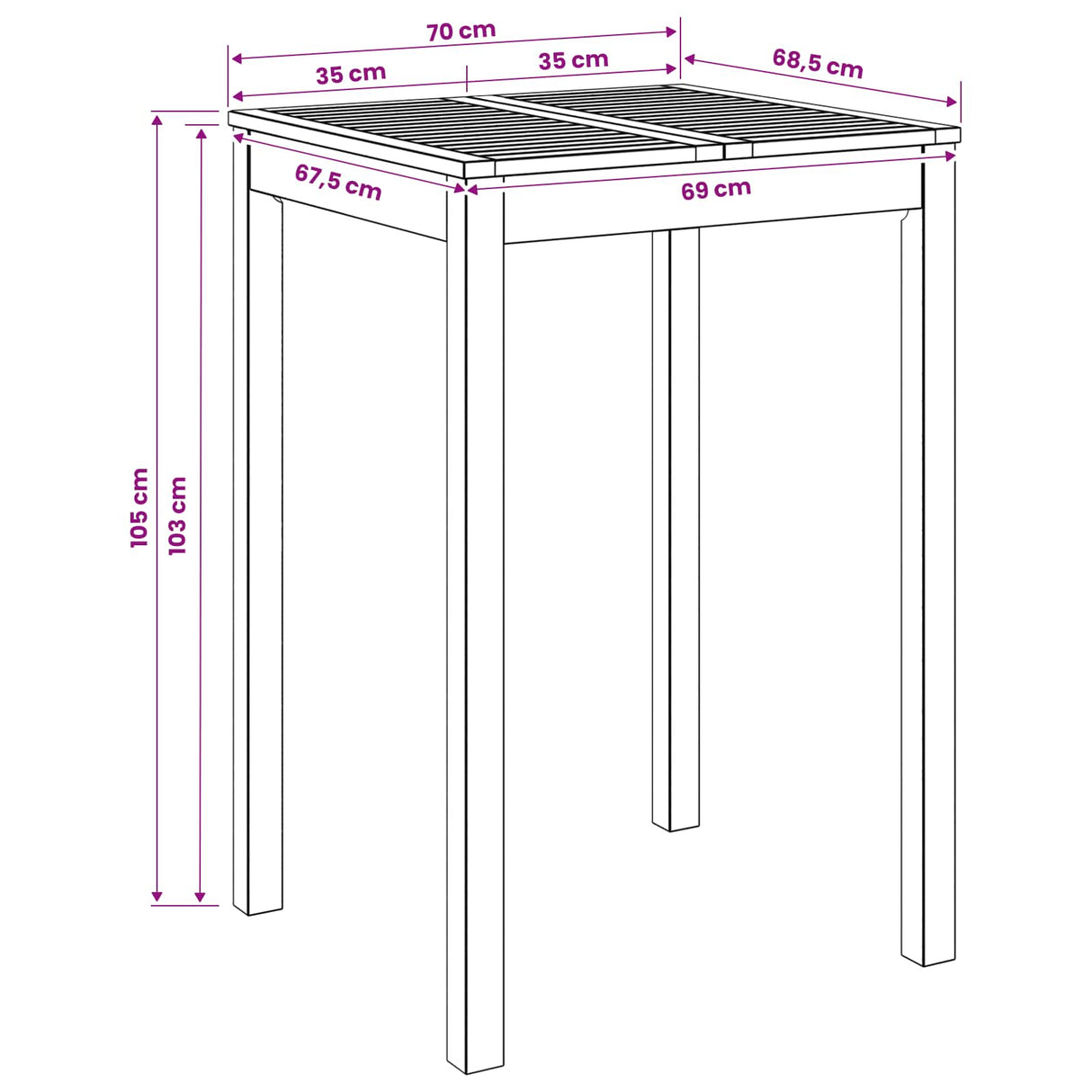 Garden Bar Table Natural 70 x 68.5 x 105 cm Solid Acacia Wood