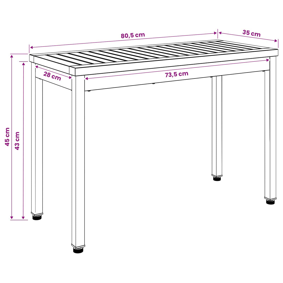 Garden Bench 80.5 x 35 x 45 cm Solid Acacia Wood Rectangular