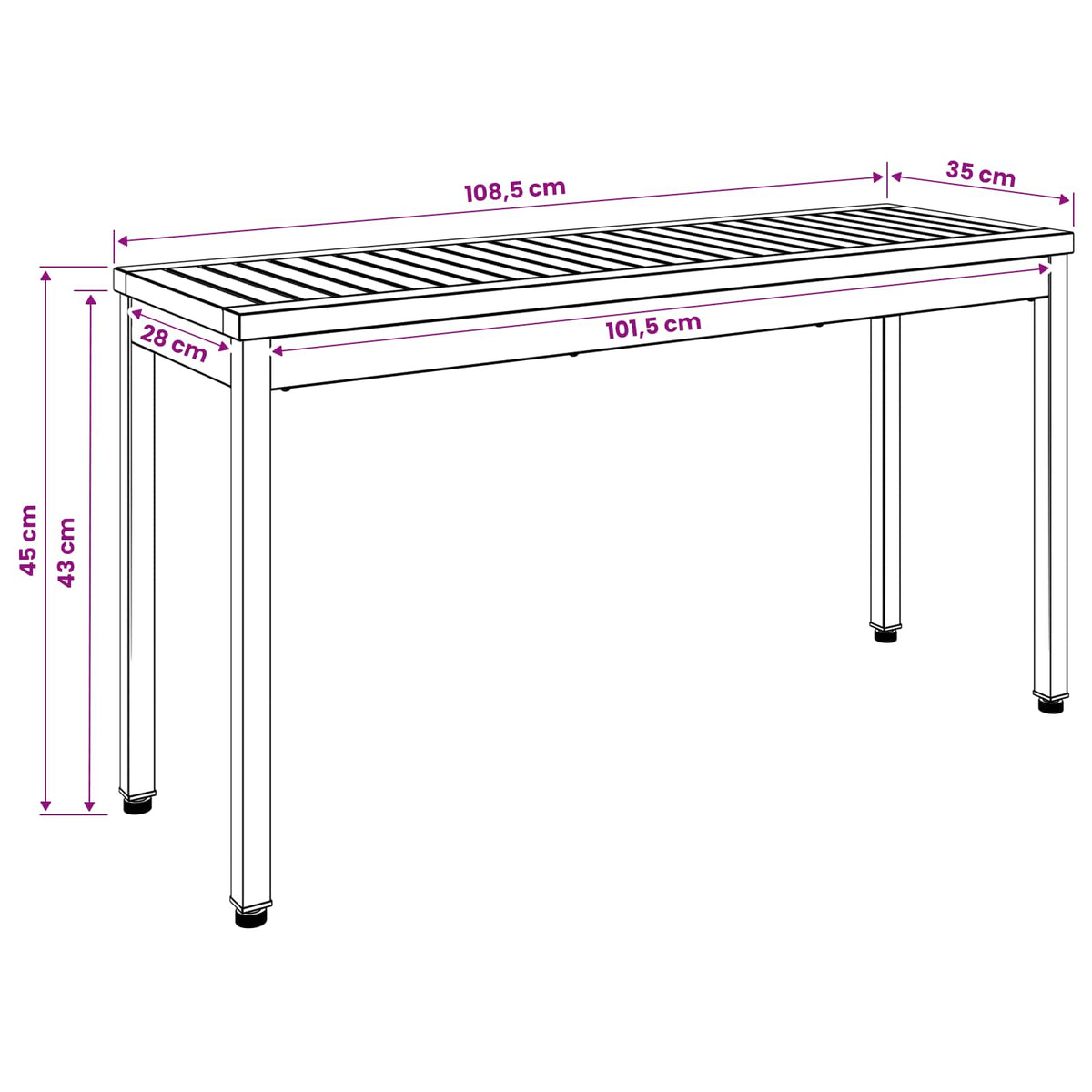 Garden Bench 108.5 x 35 x 45 cm Solid Acacia Wood Rectangular