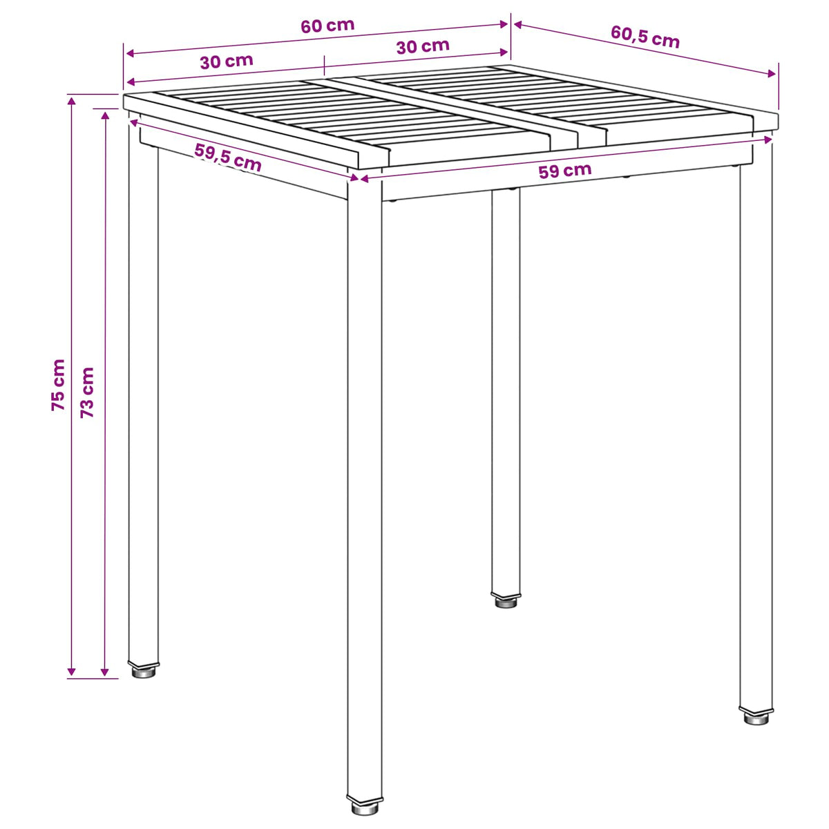 Garden Dinner Table Natural and Black 60 x 60.5 x 75 cm
