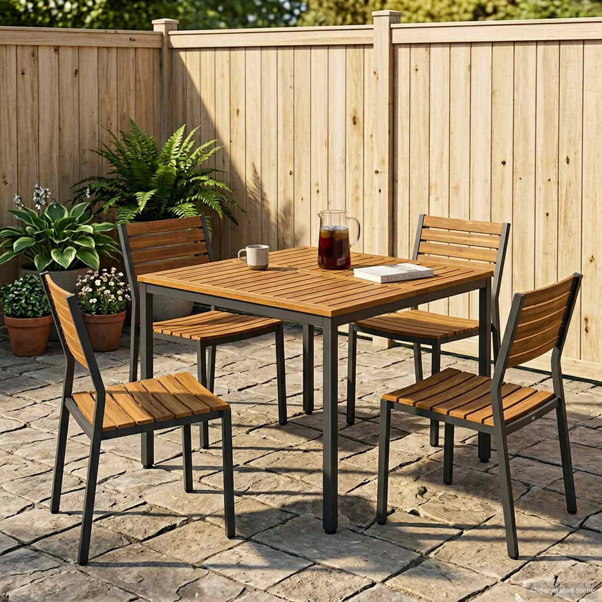 Garden Dinner Table Natural and Black 110 x 108.5 x 75 cm